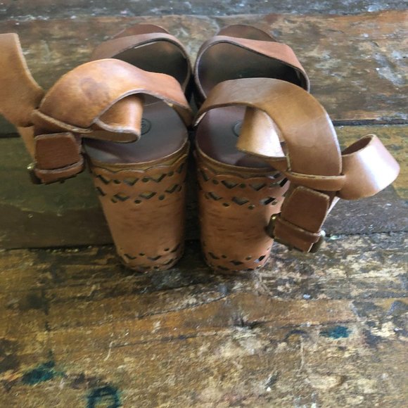 Platform chunky block heel wedge leather boho sand - Picture 5 of 12